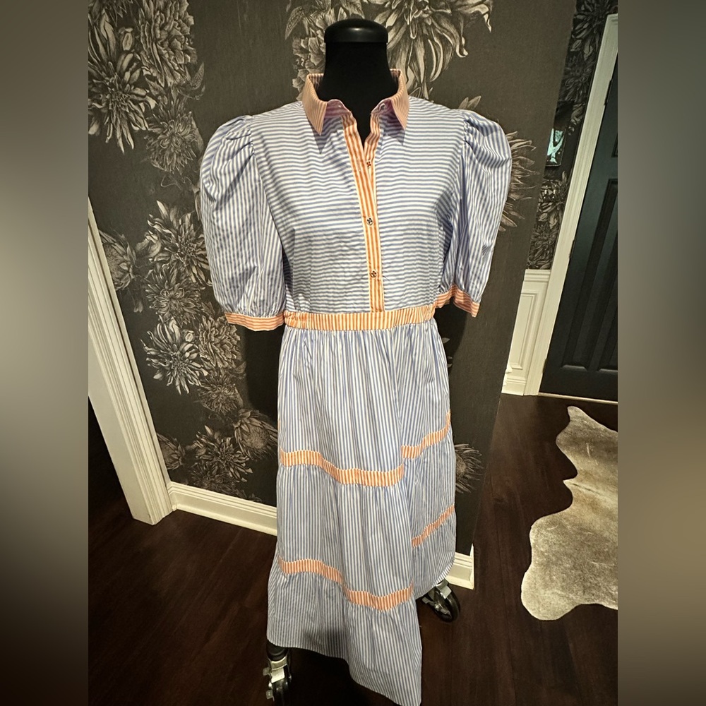 Gretchen Scott Designs Blue and Orange Striped Dress